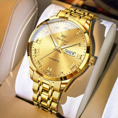 OLEVS 7060 Classic Roman Numeral Automatic Watch For Men - All Gold Watch | Olevs Watch Store