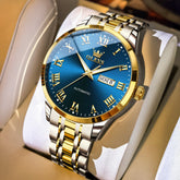 OLEVS 7060 Classic Roman Numeral Automatic Watch For Men - Two Tone Blue Watch | Olevs Watch Store