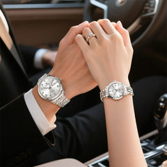 OLEVS 7062 Classic Automatic Couples Watch Set - Silver Black Watch | Olevs Watch Store