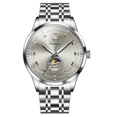 OLEVS 7063 Diamond Moon Phase Automatic Watch For Men - Two Tone White Watch | Olevs Watch Store