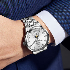 OLEVS 7063 Diamond Moon Phase Automatic Watch For Men - Two Tone White Watch | Olevs Watch Store