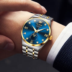 OLEVS 7069 Octagonal Moon Phase Automatic Watch For Men - Two Tone Blue Watch | Olevs Watch Store