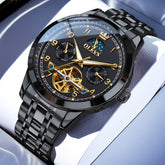 OLEVS 7071 Open Heart Moon Phase Automatic Watch For Men - All Black Watch | Olevs Watch Store