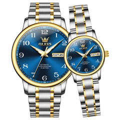 OLEVS 7072 Arabic Numeral Automatic Couples Watch Set - Two Tone Blue Watch | Olevs Watch Store