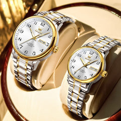 OLEVS 7072 Arabic Numeral Automatic Couples Watch Set - Two Tone Blue Watch | Olevs Watch Store