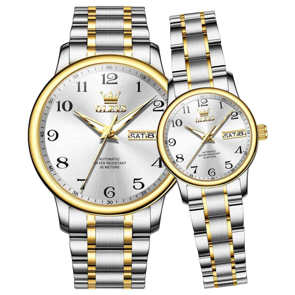 OLEVS 7072 – Couples' Arabic Numeral Automatic Watch Set