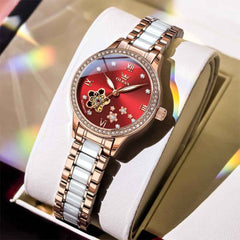 OLEVS 7074 – Women's Ceramic Open Heart Automatic Watch