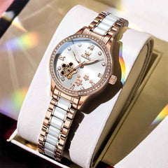 OLEVS 7074 – Women's Ceramic Open Heart Automatic Watch