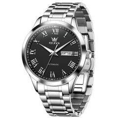 OLEVS 7075 Roman Numeral Dual Calendar Automatic Watch For Men - Two Tone White Watch | Olevs Watch Store