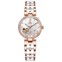 OLEVS 7086 – Women's Ceramic Heart Open Heart Automatic Watch
