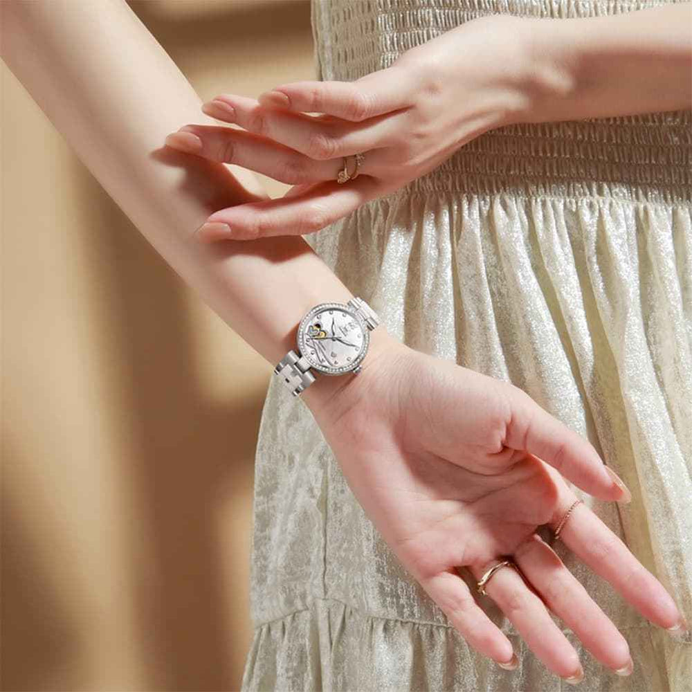 OLEVS 7086 – Women's Ceramic Heart Open Heart Automatic Watch