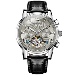 OLEVS 7088 Open Heart Leather Automatic Watch For Men - Silver Blue (Black Leather) Watch | Olevs Watch Store