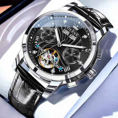 OLEVS 7088 – Men's Open Heart Leather Automatic Watch
