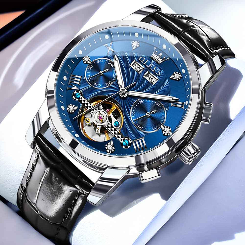 OLEVS 7088 – Men's Open Heart Leather Automatic Watch