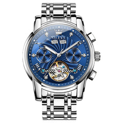 OLEVS 7088 Open Heart Roman Numeral Automatic Watch For Men - Black Gold Watch | Olevs Watch Store