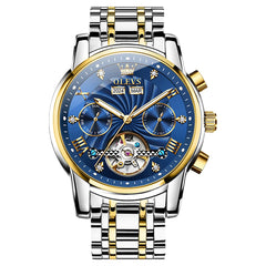 OLEVS 7088 Open Heart Roman Numeral Automatic Watch For Men - Black Gold Watch | Olevs Watch Store