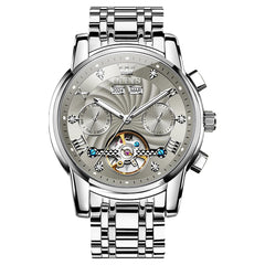OLEVS 7088 Open Heart Roman Numeral Automatic Watch For Men - Black Gold Watch | Olevs Watch Store