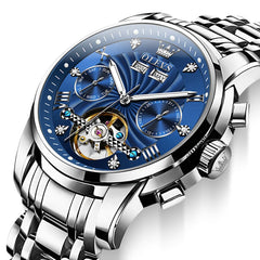 OLEVS 7088 Open Heart Roman Numeral Automatic Watch For Men - Black Gold Watch | Olevs Watch Store