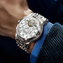OLEVS 7088 Open Heart Roman Numeral Automatic Watch For Men - Black Gold Watch | Olevs Watch Store