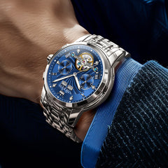 OLEVS 7088 Open Heart Roman Numeral Automatic Watch For Men - Black Gold Watch | Olevs Watch Store