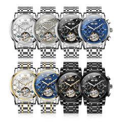 OLEVS 7088 Open Heart Roman Numeral Automatic Watch For Men - Black Gold Watch | Olevs Watch Store