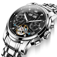 OLEVS 7088 Open Heart Roman Numeral Automatic Watch For Men - Black Gold Watch | Olevs Watch Store