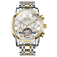 OLEVS 7088 Open Heart Roman Numeral Automatic Watch For Men - Black Gold Watch | Olevs Watch Store