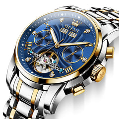 OLEVS 7088 Open Heart Roman Numeral Automatic Watch For Men - Black Gold Watch | Olevs Watch Store