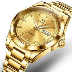 OLEVS 7090 Classic Dual Calendar Automatic Watch For Men - All Gold Watch | Olevs Watch Store