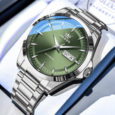 OLEVS 7090 Classic Dual Calendar Automatic Watch For Men - Silver Green Watch | Olevs Watch Store