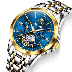 OLEVS 7091 Double Open Heart Multi-Function Automatic Watch For Men - Silver White Watch | Olevs Watch Store