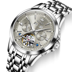 OLEVS 7091 Double Open Heart Multi-Function Automatic Watch For Men - Silver White Watch | Olevs Watch Store