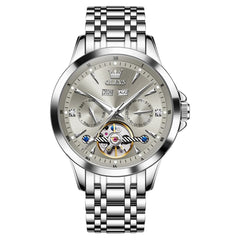 OLEVS 7091 Double Open Heart Multi-Function Automatic Watch For Men - Silver White Watch | Olevs Watch Store
