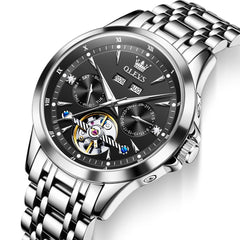 OLEVS 7091 Double Open Heart Multi-Function Automatic Watch For Men - Silver White Watch | Olevs Watch Store