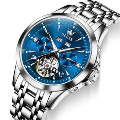 OLEVS 7091 Double Open Heart Multi-Function Automatic Watch For Men - Silver White Watch | Olevs Watch Store
