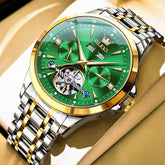 OLEVS 7091 Double Open Heart Multi-Function Automatic Watch For Men - Two Tone Green Watch | Olevs Watch Store
