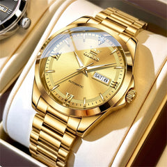 all gold automatic day date watch for men - OLEVS 7099