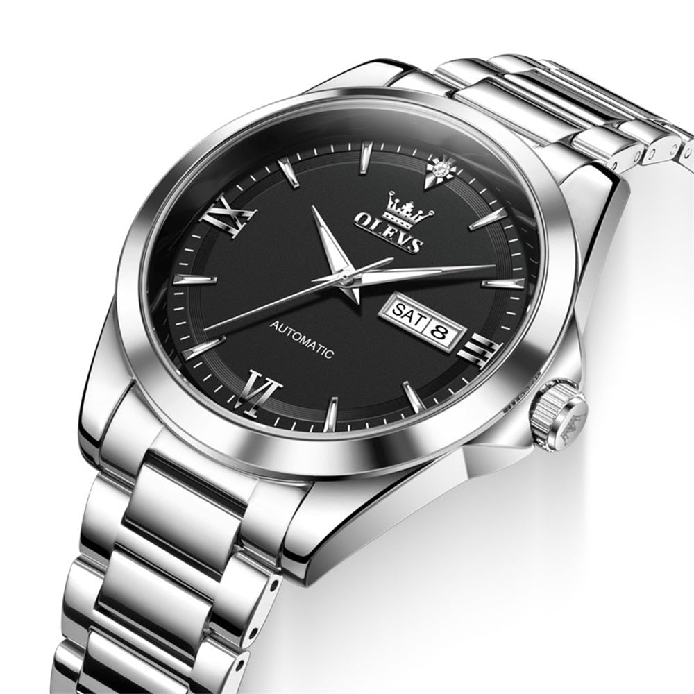 silver black dial closeup - OLEVS 7099