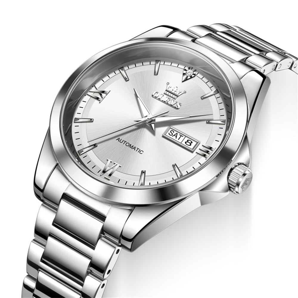 silver white dial closeup - OLEVS 7099