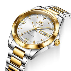two tone gold white dial closeup - OLEVS 7099