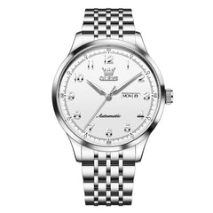 OLEVS 7100 Arabic Numeral Dual Calendar Automatic Watch For Men - Two Tone White Watch | Olevs Watch Store