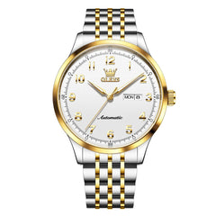 OLEVS 7100 Arabic Numeral Dual Calendar Automatic Watch For Men - Two Tone White Watch | Olevs Watch Store