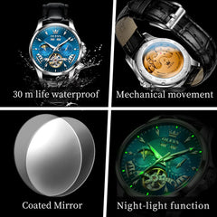 OLEVS 7103 Open Heart Leather Automatic Watch For Men - Silver White Watch | Olevs Watch Store