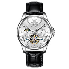 OLEVS 7103 Open Heart Leather Automatic Watch For Men - Silver White Watch | Olevs Watch Store