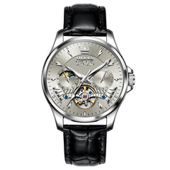 OLEVS 7103 Open Heart Leather Automatic Watch For Men - Silver White Watch | Olevs Watch Store