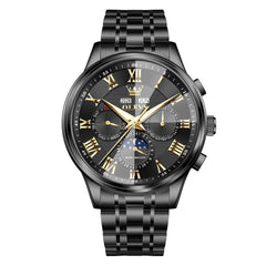 OLEVS 7113 Diamond Cut Glass Moon Phase Automatic Mechanical Watch for Men - Two Tone Gold Watch | Olevs Watch Store