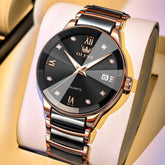 OLEVS 7114 Ceramic Link Watch Couple Date Diamond Accent Quartz Luxury Timepiece for Men and Women - Olevs Watch Store