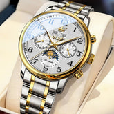 OLEVS 7126 Multifunction Automatic Mechanical Watch for Men - Two Tone Gold Watch | Olevs Watch Store