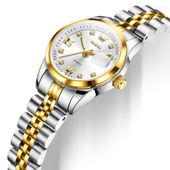 two tone bracelet and white dial close-up - OLEVS 7133