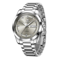 Silver Gray automatic day date watch front view - OLEVS 7136